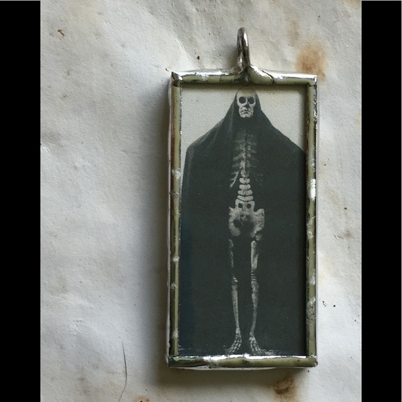 Jewelry - Death goth Victorian skeleton glass pendant